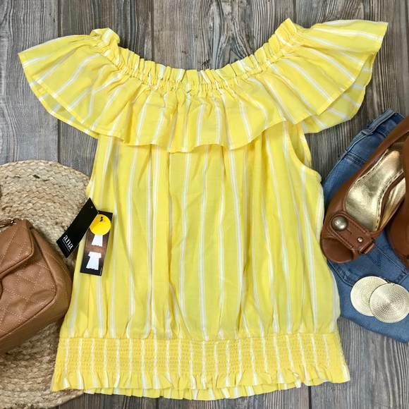 NWT A.n.a. Ruffled yellow striped top. SZ Lg. - Picture 7 of 8